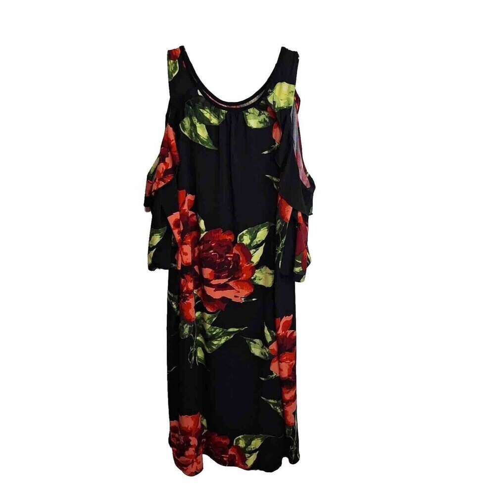 Chris & Carol Plus Womens Size 3X Cold Shoulder Tunic Dress Black Floral‎ Knit - Picture 4 of 15
